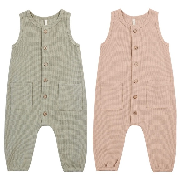 Quincy Mae Other - QUINCY MAE Baby Waffle Jumpsuit Bundle- Sage & Blush/ Size 0-3M